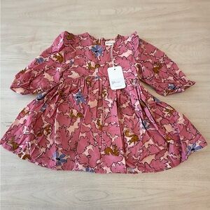 Morley Squirrel Floral Pink Long Sleeve Dress Size 3 NWT